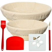 Bread Banneton Proofing Basket Set | Bread Proofing Basket Set With A 9  & 10  Round Baking Bowl Kit For Sourdough | Includes A Dough Scraper, Bread Lame, Brotform Cloth Liner & Basting Brush Red