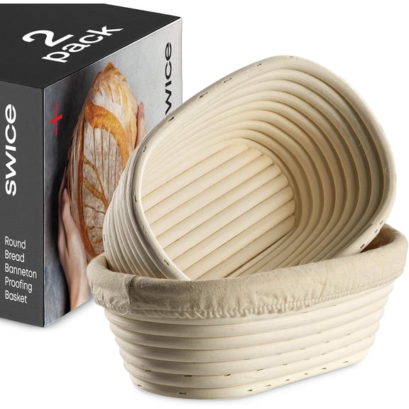 Bread Banneton Proofing Basket [Set of 2] Oval 10x6 Inch Sourdough Rising Baskets with Liner