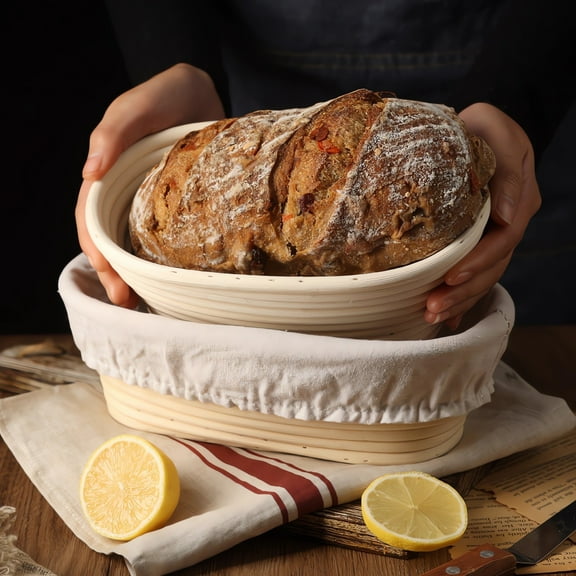 Bread Basket 1Pcs Natural Rattan Bread Proofing Basket 9.84x5.91x3.15" Fermentation Bowl for Sourdough Baking Hand-Woven Storage Basket(Khaki) NCHKUN