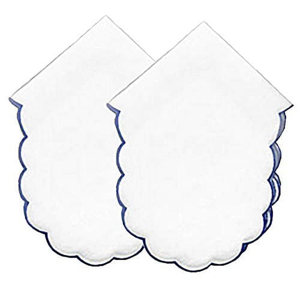 Bread Basket Liners Cloth Bun Warmers White with Scalloped Edges Blue