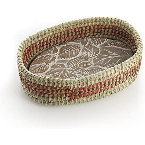 Bread Basket with Terracotta Warmer, Bread Basket for Serving, Nature-Inspired Falling Leaves Design, Sized 12.5" w x 8.5" d x 3.5" h$$Home Decor, Kitchen, & Other