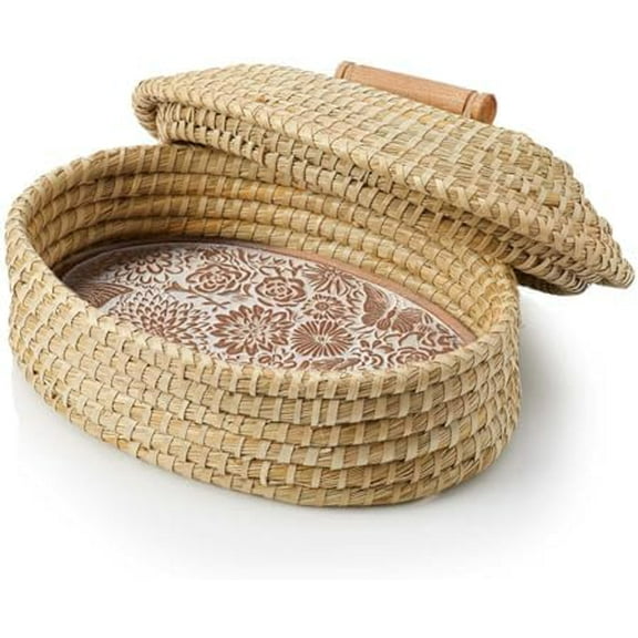 Bread Basket with Terracotta Warmer and Lid, Bread Basket for Serving, Sized 13" w x 9" l x 9" h, Butterfly Garden Design$$Home Decor, Kitchen, & Other