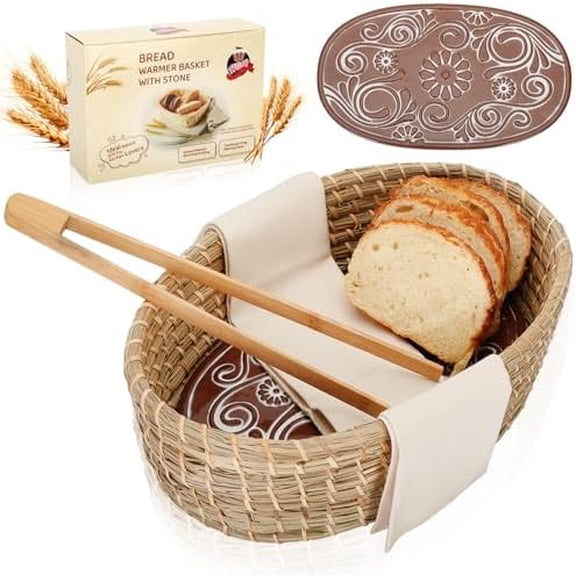 Bread Basket with Warming Stone - Ideal Bakers' Gift for Kitchen Lovers, Men & Women, New Homes, 1 Year Full Warranty$$Home Decor, Kitchen, & Other
