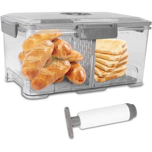 FacoFaco Bread Bin Airtight Bread Storage Container with Pump,Time Recording Bread Box with Lid Plastic Bread Bins for Kitchen Bread Holder
