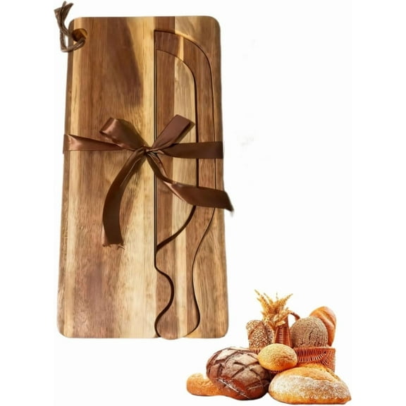 Bread Bow Knife With Matching Crumb Tray, Left Right Handed Design Serrated Steel Blade Universal Kitchen Tool, Rustic Farmhouse Bagel Loaf Slicing Gadget for Bakers Restaurants(A: Acacia wood)