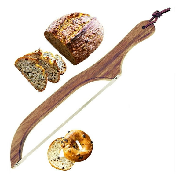 Bread Bow Knife, Stainless Steel Slicing Knife for Bread, Cake, and Soft Foods, Ergonomic Wooden Handle with Serrated Blade for Easy and Clean Slicing
