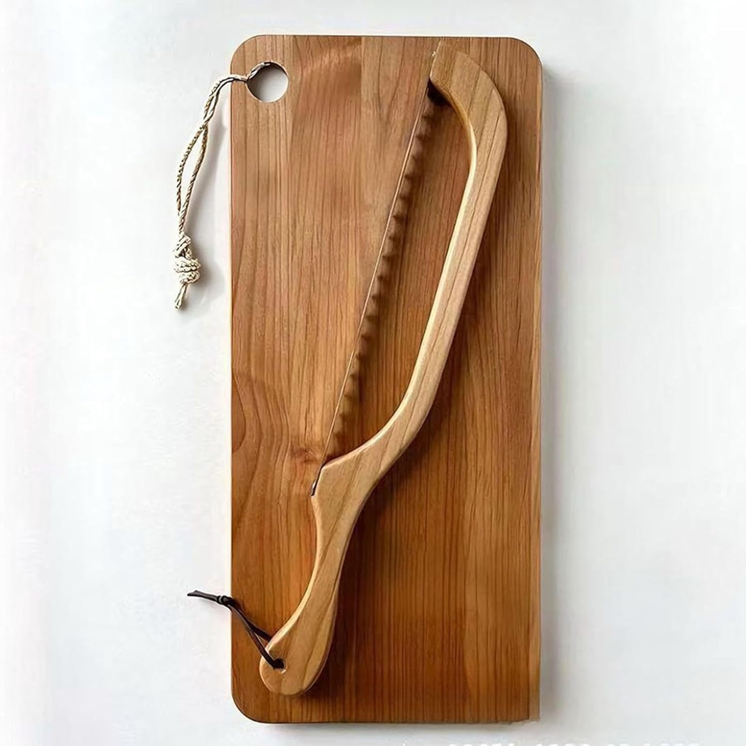Bread Bow Knife and Board Set, 8 Inch Bread Knife with Matching Crumb Tray, Ergonomic Slicing Kitchen Tool for Homemade Bread, Bagels, Rolls (Wood)