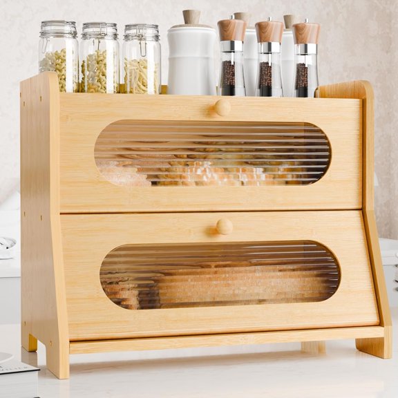 Bread Box, 2-Tier Bread Box for Kitchen Countertop,Bread Storage Container with Door for Homemade Bread,Under Cabinet,Pantry Organizer()