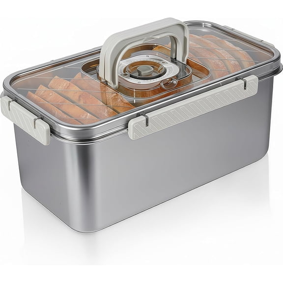 Bread Box Airtight 304 Stainless Steel Bread Container, Dishwasher Safe Bread Storage for Homemade Bread, Time Recording Bread Storage Container with Lid and Handle