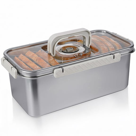 Bread Box Airtight 304 Stainless Steel Bread Container, Dishwasher Safe Bread Storage for Homemade Bread, Time Recording Bread Storage Container with Lid and Handle