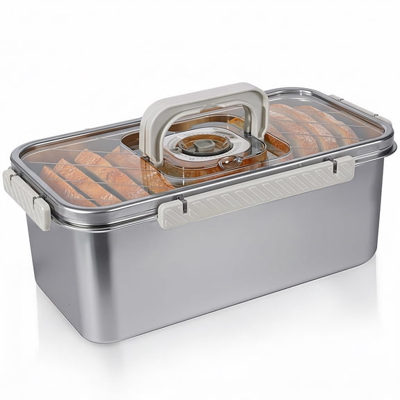 Bread Box Airtight 304 Stainless Steel Bread Container, Dishwasher Safe Bread Storage for Homemade Bread, Time Recording Bread Storage Container with Lid and Handle