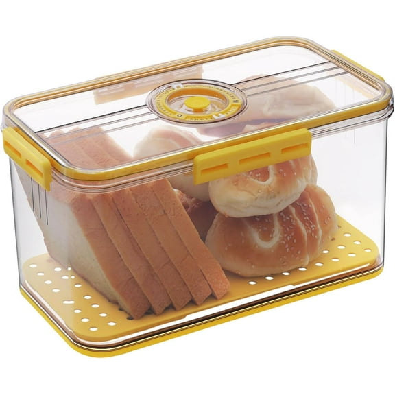 Bread Box Airtight Bread Boxes for Kitchen Counter, Time Recording Bread Storage Container with Lid, Bread Holder for Homemade Bread, Toast, Bagel, Donut and Cookies, Yellow