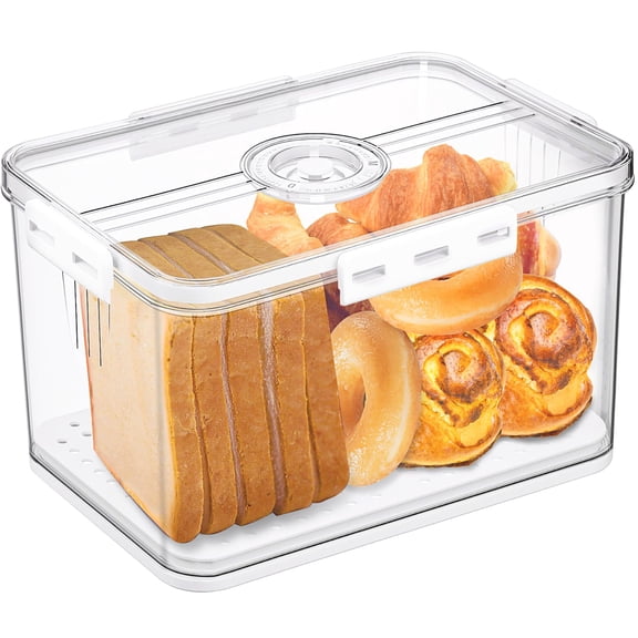 Bread Box Airtight Bread Boxes for Kitchen Counter, Time Recording Bread Storage Container with Lid, Bread Holder for Homemade Bread, Toast, Bagel, Donut and Cookies