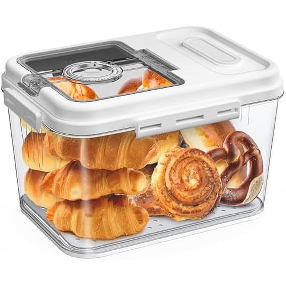 Bread Box Airtight Bread Container for Homemade, Clear Bread Storage for Kitchen Countertop, Time Recording Bread Holder, Bread Keeper with Lid for Toast, Bagel, Donut and Cookies, White
