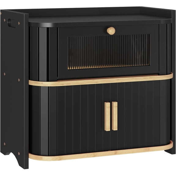 Bread Box, Bamboo Bread Box for Kitchen Countertop, 2 Tier Roll-Top Bread Bin, Food Storage Box, Bread Storage Container, for Kitchen, Dining Room, Black and Natural BK16MB01