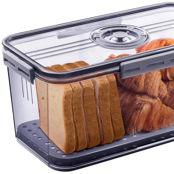 Bread Box Bread Boxes for Kitchen Counter Airtight, Time Recording Bread Storage Container with Lid, Bread Keeper for Homemade Bread, Toast, Bagel, Donut and Cookies, Grey