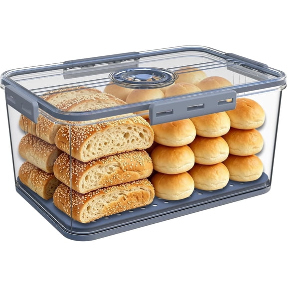 Bread Box Bread Boxes with Lid for Kitchen Counter, Airtight Loaf Bread Storage Container,Large Time Recording Bread Keeper for Homemade Bread, Toast, Bagel, Donut and Cookies ,Not dishwasher safe