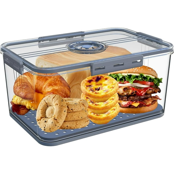 Bread Box Bread Boxes with Lid for Kitchen Counter, Airtight Loaf Bread Storage Container,Large Time Recording Bread Keeper for Homemade Bread, Toast, Bagel, Donut and Cookies (Grey)