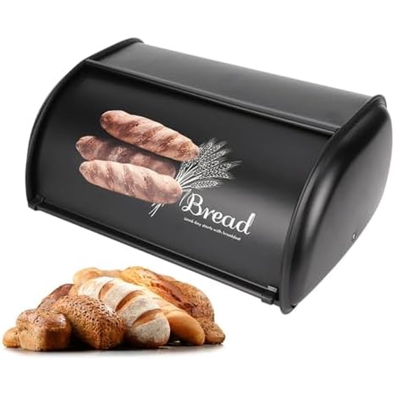 Bread Box Bread Holder Storage Container Large acity Stainless Steel Bread Bin Kitchen Organizer Kitchen Decor with Roll up Lid for Counter(Black)$$Home Decor, Kitchen, & Other