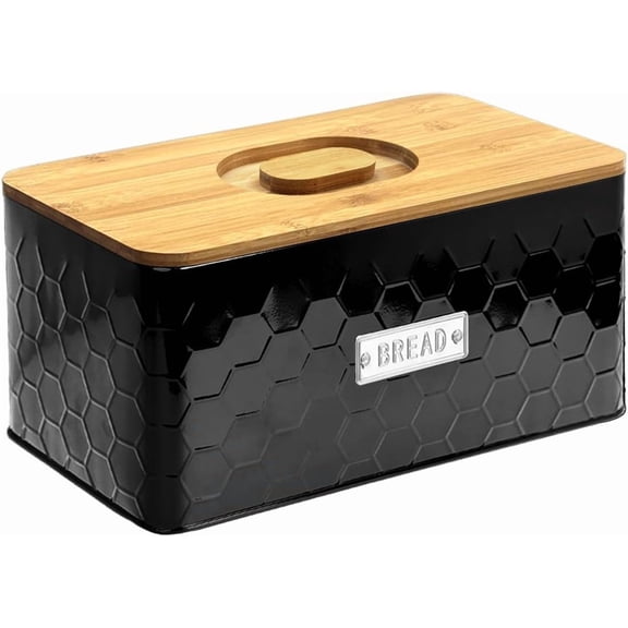 Bread Box for Countertop - Large Black  Bread Bin with   Board Lid, Farmhouse Bread Storage Container for Homemade Bread, Baked Goods & Kitchen Counter Organization