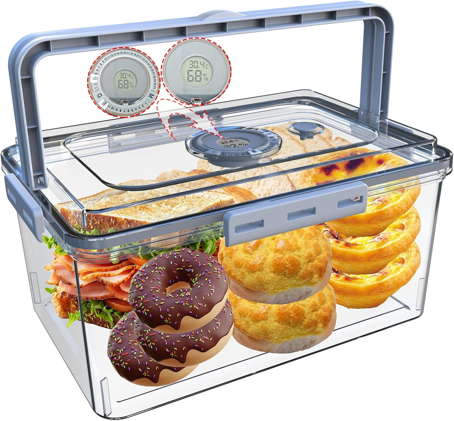 Bread Box With Digital Hygrometer, Portable Bread Boxes with Lid and ...