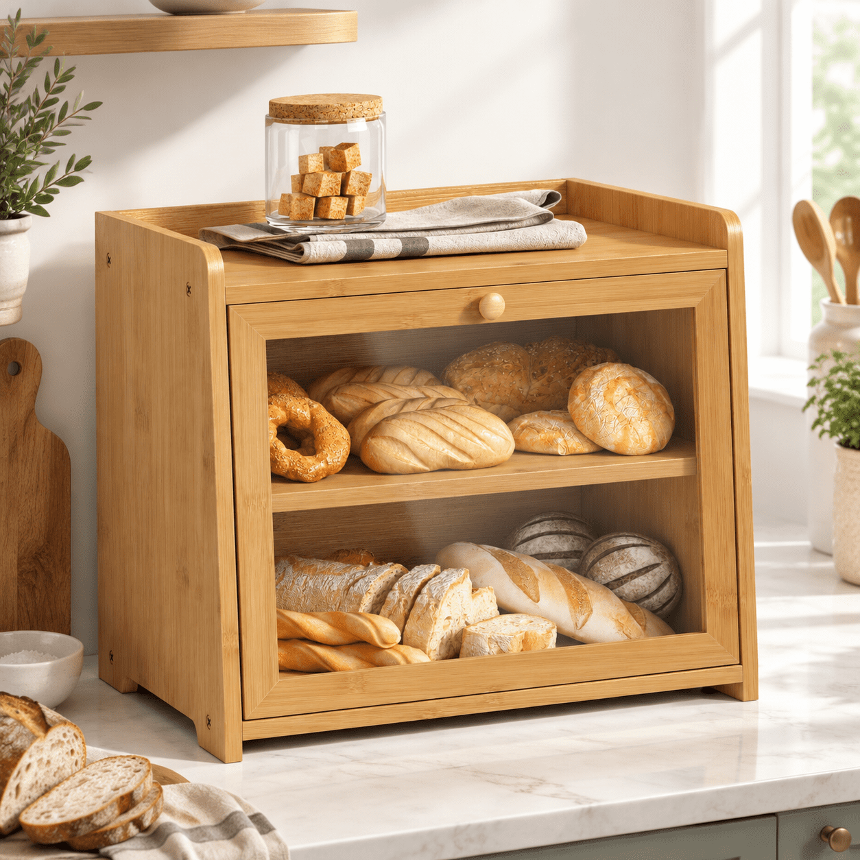 Bread Box Double Layer 2 Tier Breadbox For Kitchen Countertop - Walmart.com