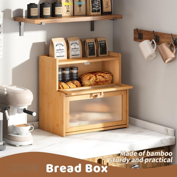Bread Box For Kitchen Countertop Double Layer Large Corner Capacity Storage Bin Farmhouse Breadbox Container Organizer Cabinet Cupboard