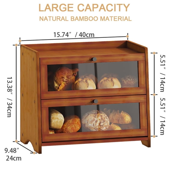 Bread Box For Kitchen Countertop Extra Large Storage Container Homemade Double Layer Sourdough Breadox Bin Organizer Counter Cabinet Pantry Brown
