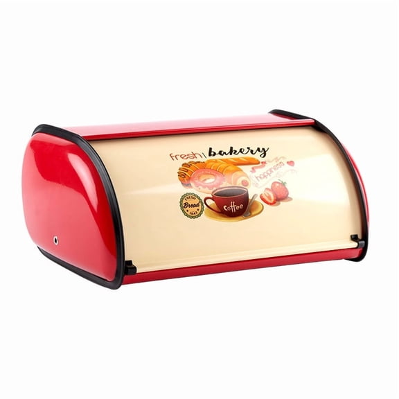 Bread Box - Heavy-Duty Flip-Lid Storage Container With Airtight Seal, Red & Beige Retro Kitchen Organizer For Bakery, Restaurant, Home Commercial