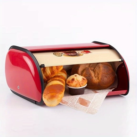 Bread Box - Heavy-Duty Flip-Lid Storage Container With Airtight Seal, Red & Beige Retro Kitchen Organizer For Bakery, Restaurant, Home Commercial