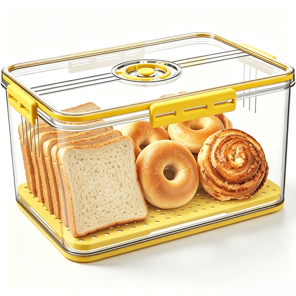 Bread Box for Homemade Bread Boxes for Kitchen Counter Airtight( Large), Time Recording Bread Storage Container with Lid, Bread Containers Storage Airtight Loaf Bread Keeper, yellow