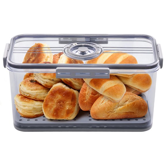 Bread Box for Homemade Bread Boxes for Kitchen Counter Airtight, Time Recording Bread Storage Container with Lid, Bread Containers Storage Airtight Loaf Bread Keeper, Grey