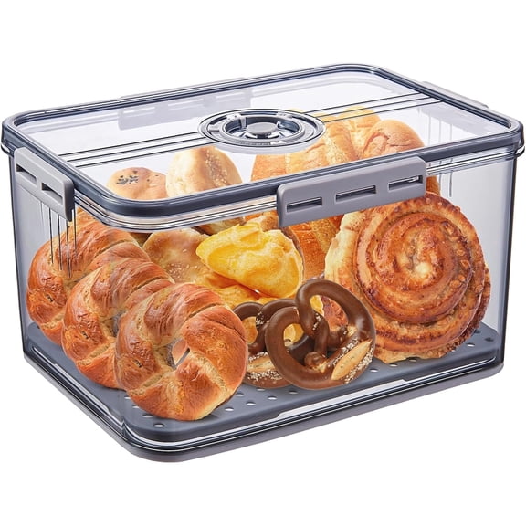 Bread Box for Homemade Bread Boxes for Kitchen Counter Airtight, Time Recording Bread Storage Container with Lid, Bread Containers Storage Airtight Loaf Bread Keeper,Gray Large