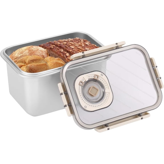 Bread Box for Homemade Bread, Time Recording Bread Storage Container with Lid, Airtight Bread Holder bin For Kitchen Countertop, Dishwasher Safe, 7.3x4.9x4.3 Inch