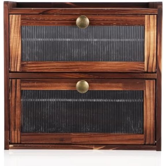 Bread Box for Kitchen Countertop, 2 Layer Wooden Bread Storage Bin with Magnetic Closure Window, Vintage Farmhouse Organization Kitchen Food Organizer$$Home Decor, Kitchen, & Other