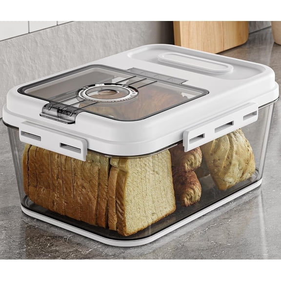 Bread Box For Kitchen Countertop, Airtight Bread Storage Container, Time Recording Bread Keeper with Lid,Bread Storage For Homemade Breads, Toast, And Cookies, White Bread Holder