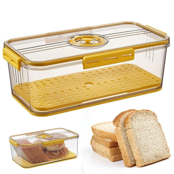 Bread Box for Kitchen Countertop, Airtight Loaf Bread Storage Container, Time Recording Bread Keeper with Lid, Bread Holder Bin for Homemade Bread, Bun, Bagel, Loaf-yellow