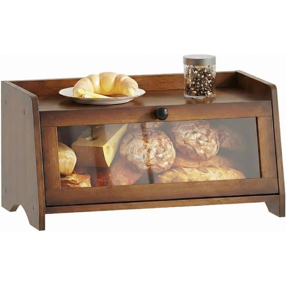 Bread Box for Kitchen Countertop, Bamboo Bread Box for Homemade Bread, Wooden Farmhouse Bread Storage Container, Small Breadbox Bread Bin Organizer for Counter Cabinet Pantry, Amber