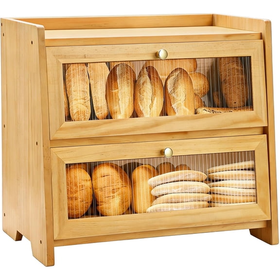 Bread Box For Kitchen Countertop, Corner Breadbox, Boxes for Counter Organizer Decor Storage, Wooden Storage Housewarming Birthday Wedding Christmas Gift