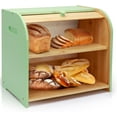 thumbnail image 1 of Bread Box for Kitchen Countertop, Double Layer Bamboo Bread Storage Container for Homemade Bread, Roll Top Bread Box with 3 Adjustable Height for Kitchen Counter, Cyan Breadbox Organizer, 1 of 14