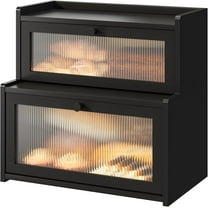 Bread Box for Kitchen Countertop Double Layer Large Corner Bread Box Capacity Bread Storage Bin Farmhouse Breadbox Container Organizer Cabinet Cupboard Black