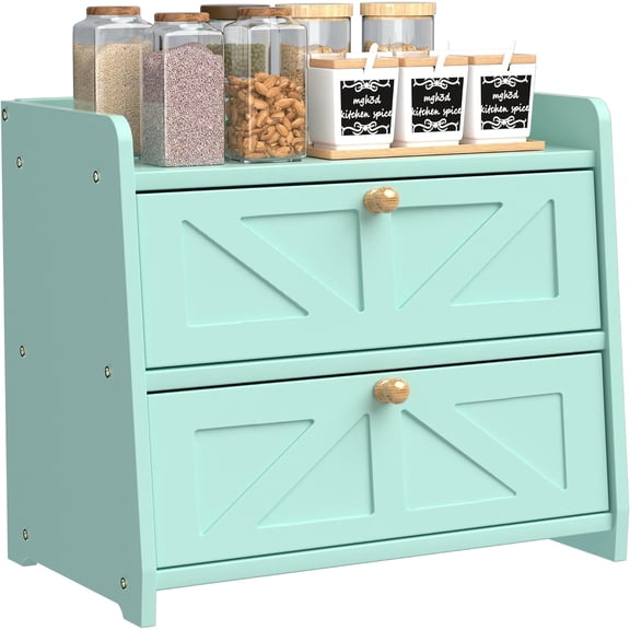 Bread Box for Kitchen Countertop, Double Layer Wooden Breadbox, Large Capacity Bread Storage Bin, Homemade Bread Storage Container, Farmhouse Breadbox Organizer, Green