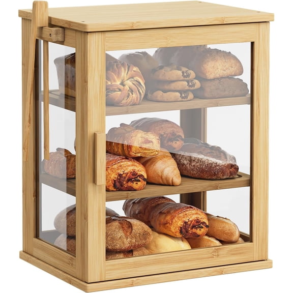 Bread Box for Kitchen Countertop, Large 3 Layers Bread Storage Container for Homemade Bread with Window, Breadbox Organizer for Kitchen, Cabinet, Pantry (, Meduim)