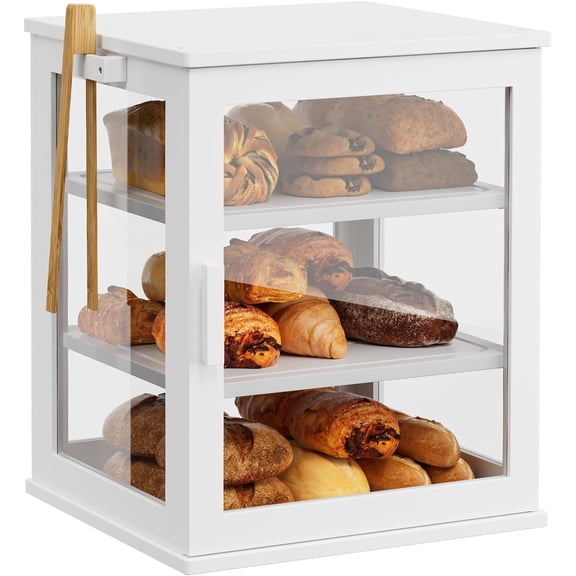 Bread Box for Kitchen Countertop, Large 3 Layers Bread Storage Container for Homemade Bread with Window, Breadbox Organizer for Kitchen, Cabinet, Pantry (White, )