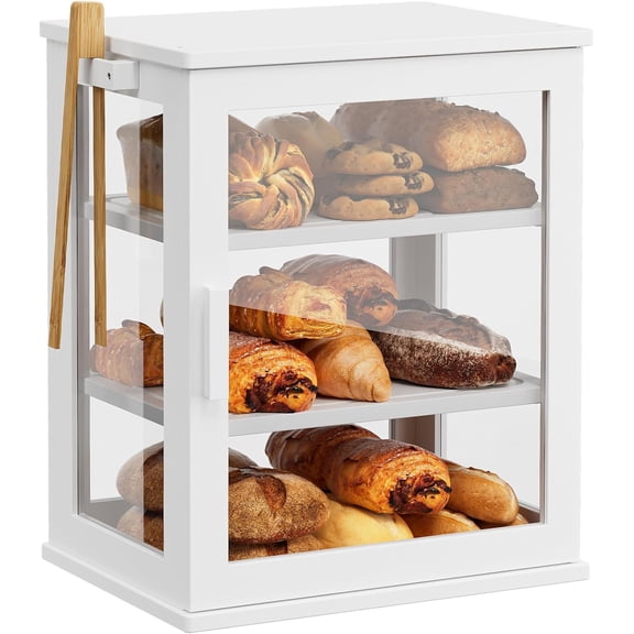 Bread Box for Kitchen Countertop, Large 3 Layers Bread Storage Container for Homemade Bread with Window, Farmhouse Breadbox Organizer for Kitchen, Cabinet, Pantry (White, Meduim)