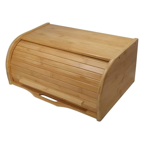 Bread Box for Kitchen Countertop - Large Bamboo Roll Top Bread Keeper - Wooden Bread Basket Storage - Vintage Style Bread Bin - Counter Organizer for Bread, Potato, Pastries