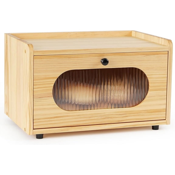 Bread Box for Kitchen Countertop Storage Wooden Breadbox Holder Container Morden Rustic Fresh Bread Keeper Farmhouse Stackable Organizer Bin for Homemade Food Shelf Acrylic Window (Yellow)