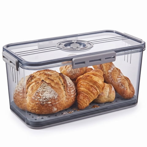 Bread Box for Kitchen Countertop, Time Recording Bread Storage Container with Lid, Bread Container for Homemade Bread, Toast, Bagel, Donut and Cookies, Grey