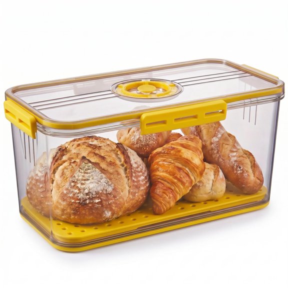 Bread Box for Kitchen Countertop, Time Recording Bread Storage Container with Lid, Bread Container for Homemade Bread, Toast, Bagel, Donut and Cookies, Yellow