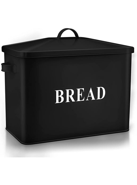 Bread Box for Kitchen Countertop, VeSteel Black Metal Bread Bin Holder for Modern Farmhouse Decor, Extra Large & High Capacity Storage Container - 13" x 9.8" x 7.3" - Holds 2+ Loaves, Vintage Style